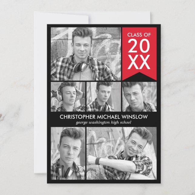 Modern Flag Abschluss Einladung - Rot (Vorderseite)