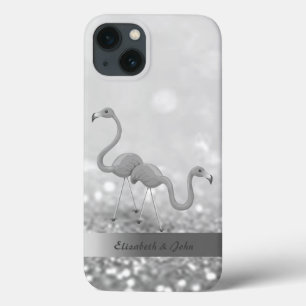 Modern Flamingos Silver Glitzer Bokeh Case-Mate iPhone Hülle