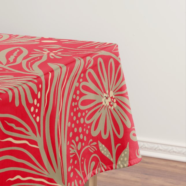 Modern | FLORABdruck | Beige auf Rot Tischdecke (Beispiel)