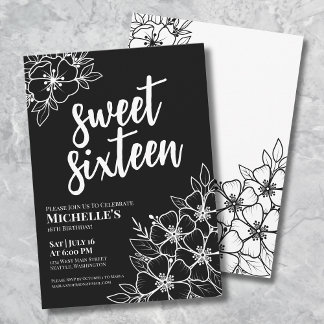 Modern Floral 16 . Geburtstag Geburtstagsparty Einladung