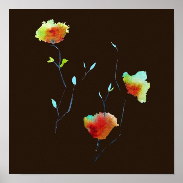 Modern Floral Abstract art flower watercolor Poster (Vorne)