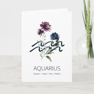 Modern Floral Aquarius Zodiac Sign Birthday Karte