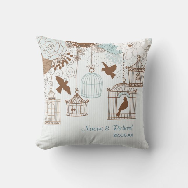 Modern Floral Birdcage Blue Kissen (Vorderseite)