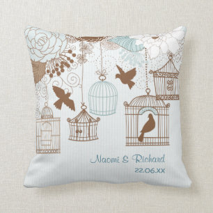 Modern Floral Birdcage Blue Kissen