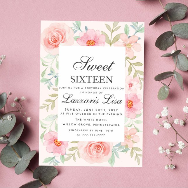 Modern Floral Birthday Gold Party 16 . Geburtstag Einladung (Von Creator hochgeladen)