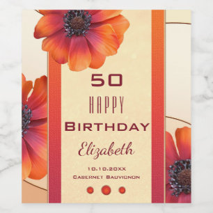 Modern Floral Birthday Wine Label Weinetikett