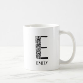 Modern Floral Black and White Initial E and Name Kaffeetasse