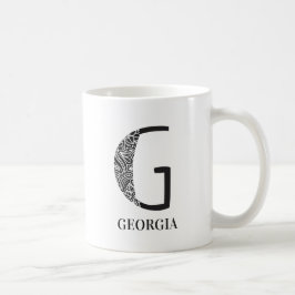 Modern Floral Black and White Initial G and Name Kaffeetasse