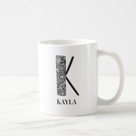 Modern Floral Black and White Initial K and Name Kaffeetasse