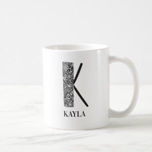 Modern Floral Black and White Initial K and Name Kaffeetasse
