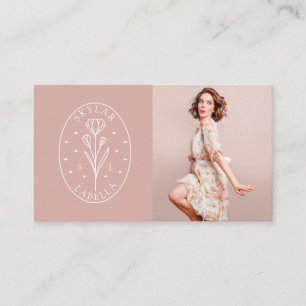 Modern Floral Botanic Line Art Logo & Foto Blush Visitenkarte
