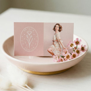 Modern Floral Botanic Line Art Logo & Foto Blush Visitenkarte