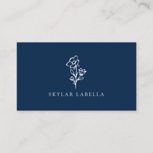 Modern Floral Botanic Line Art Logo Midnight Navy Visitenkarte