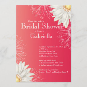 Modern Floral Bright Red Daisy Brautparty Einladung