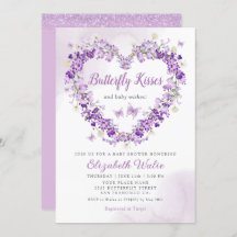 Modern Floral Butterfly Kisses Girl Baby Dusche