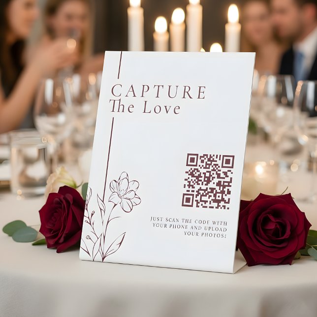 Modern Floral Capture The Love Photo Share QR Code Sockelschild (Von Creator hochgeladen)