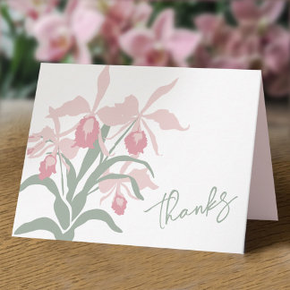 Modern floral Cattleya orchid dusty pink wedding Dankeskarte