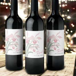 Modern floral Cattleya orchid dusty pink wedding Weinetikett