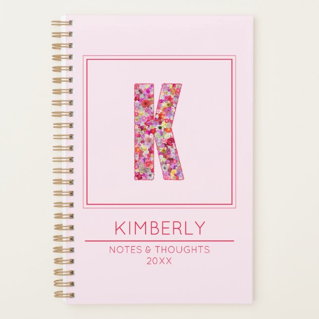 Modern Floral Colorful Monogram Letter K Planer (Vorderseite)