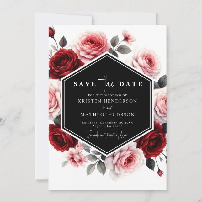 Modern Floral Crimson Red Wedding Save The Date (Vorderseite)