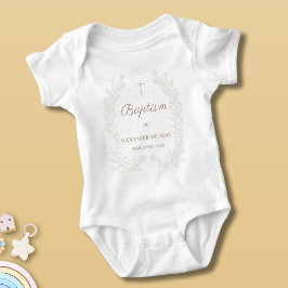 Modern Floral Cross Christian Catholic Baptism Baby Strampler