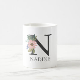 Modern Floral Customizable Monogrammed Letter N Kaffeetasse