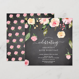Modern Floral Drop Pink Peonies Geburtstagsparty I Einladung