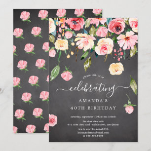 Modern Floral Drop Pink Peonies Geburtstagsparty I Einladung