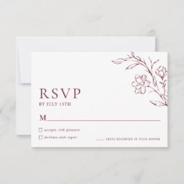 Modern Floral Elegant Burgundy Wedding RSVP Card Karte