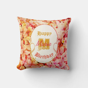 Modern Floral Elegant Monogram NameHappy Birthday Kissen