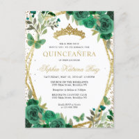 Modern Floral Emerald Green Gold Tiara Quinceañera