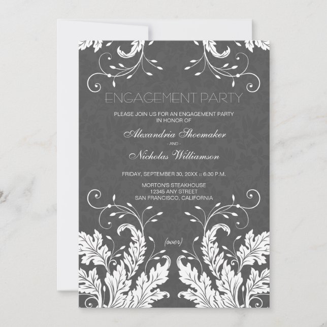 Modern Floral Engagement Party Invite (weiß) Einladung (Vorderseite)