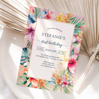 Modern Floral Girl Birthday Invitation Einladung