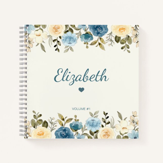 Modern Floral Girly Trendy Sketchbook Personalisie Notizbuch (Vorderseite)