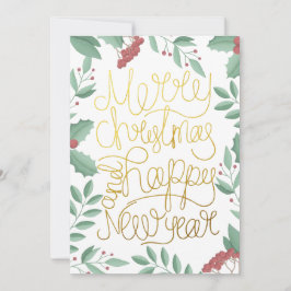 Modern Floral Gouache Gold Script Weihnachtskarte