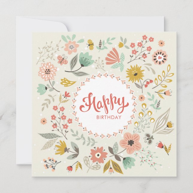 Modern Floral Happy Birthday Card Karte (Vorderseite)