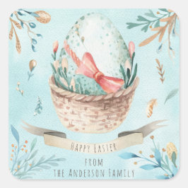 Modern Floral Happy Oaster wünscht Boho Grüße Quadratischer Aufkleber