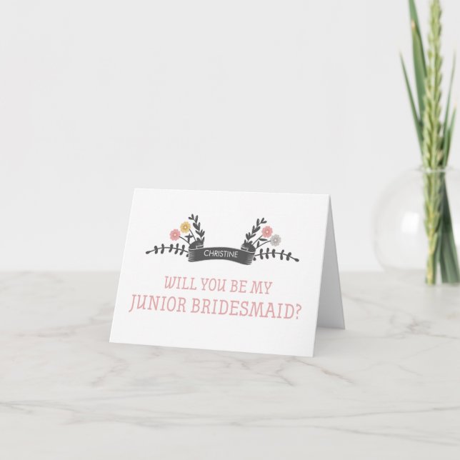 Modern Floral Junior Bridesmaid Request Card Einladung (Vorderseite)