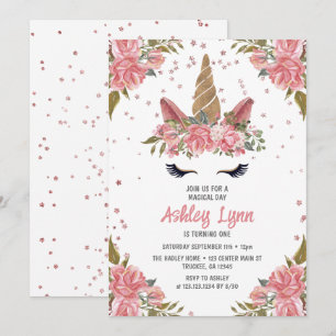 Modern Floral Magisches Einhorn 1. Geburtstag Einladung