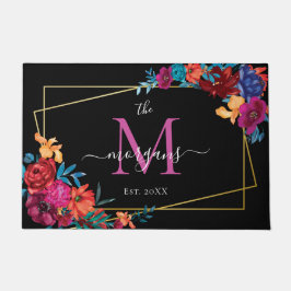 Modern Floral Monogram Black Fußmatte
