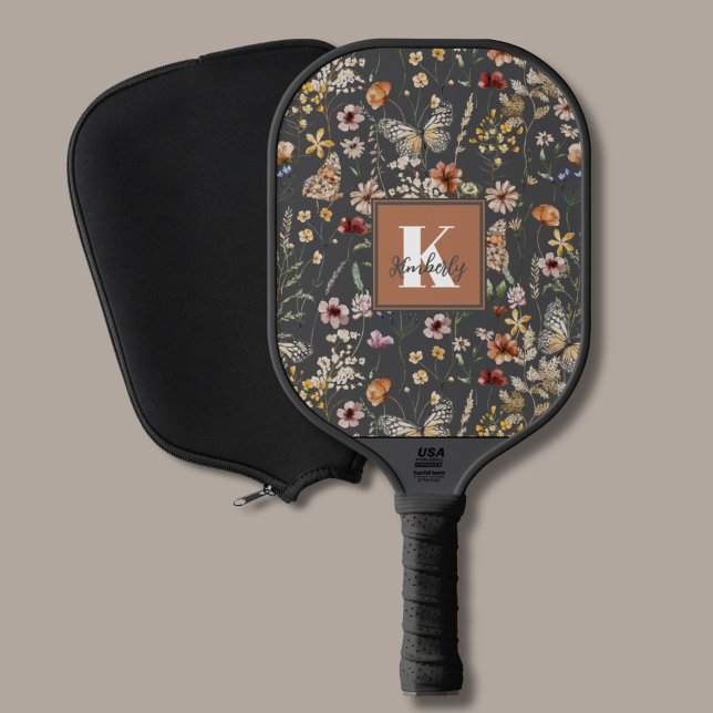 Modern Floral Monogram Name Pickleball Schläger (Von Creator hochgeladen)
