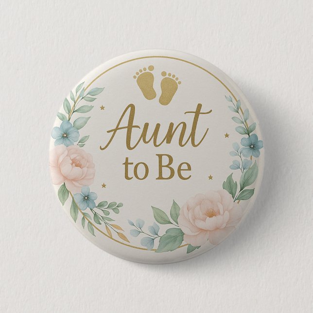Modern Floral Pastel Aunt to Be Button (Vorderseite)