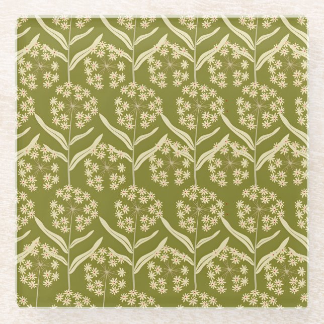 Modern Floral Pattern: White Umbel Flowers Glasuntersetzer (Vorderseite)
