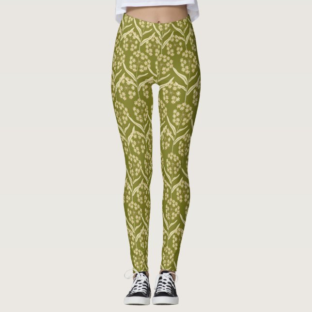 Modern Floral Pattern: White Umbel Flowers Leggings (Vorderseite)