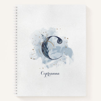 Modern Floral Personal Monogram Letter C Blue Gold Notizbuch