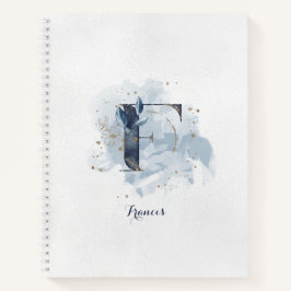 Modern Floral Personal Monogram Letter F Blue Notizbuch