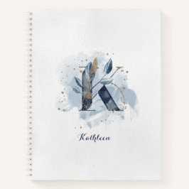 Modern Floral Personal Monogram Letter K Blue Gold Notizbuch