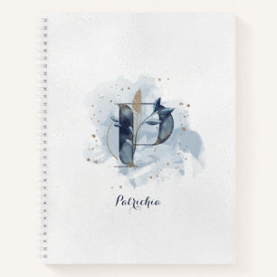 Modern Floral Personal Monogram Letter P Blue Notizbuch