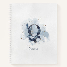 Modern Floral Personal Monogram Letter Q Blue Gold Notizbuch