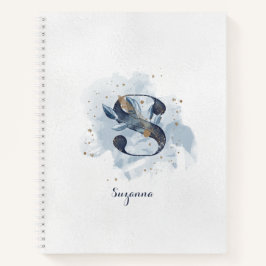 Modern Floral Personal Monogram Letter S Blue Gold Notizbuch